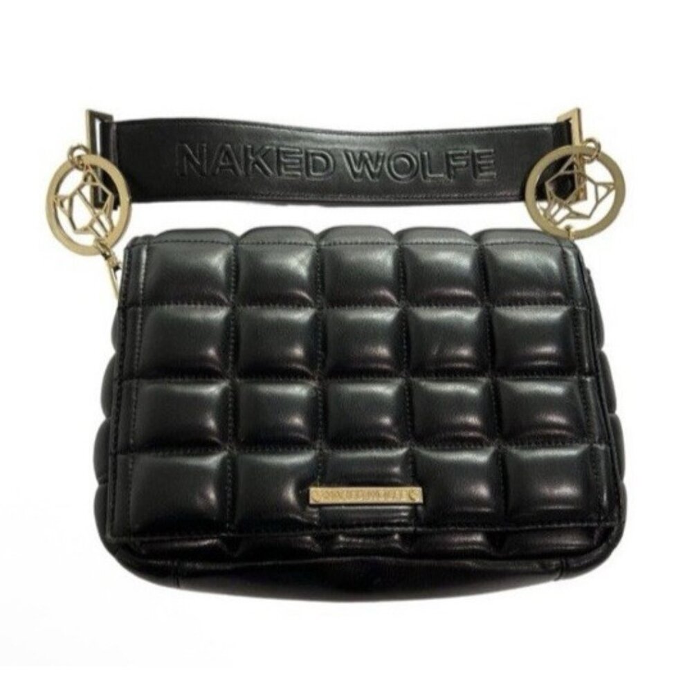 Naked Wolf leather shoulder Bag black gold